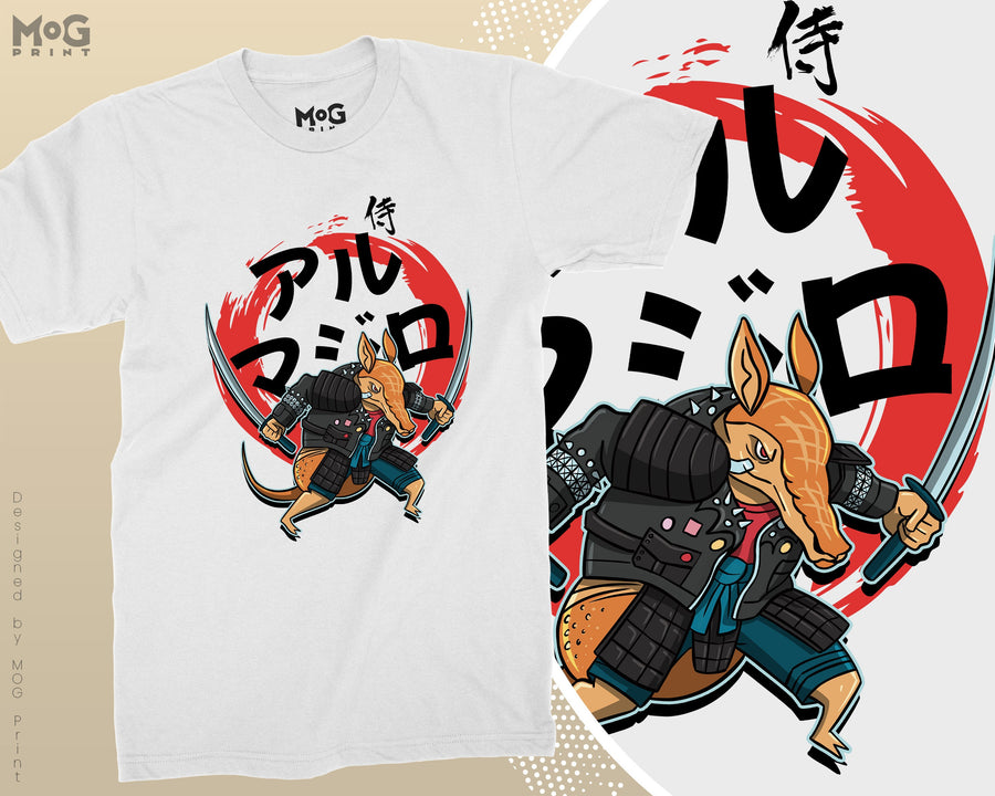 Japanese Armadillo T-shirt Kanji Manga Anime Tee Samurai Ninja Art Top
