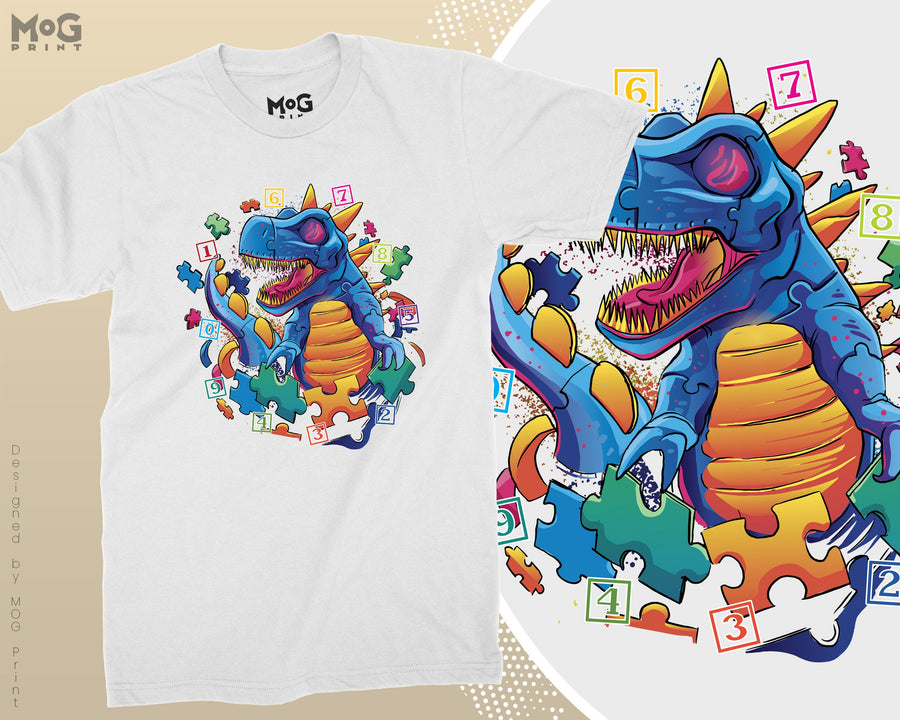 Dinosaur T-shirt Blue Toy T-Rex Autism Awareness Day Colourful Gift Top