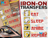 Eat Sleep Anime Repeat Iron-On Transfer Japanese Anime RPG Lover Gifts