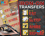 Eat Sleep Anime Repeat Iron-On Transfer Japanese Anime RPG Lover Gifts