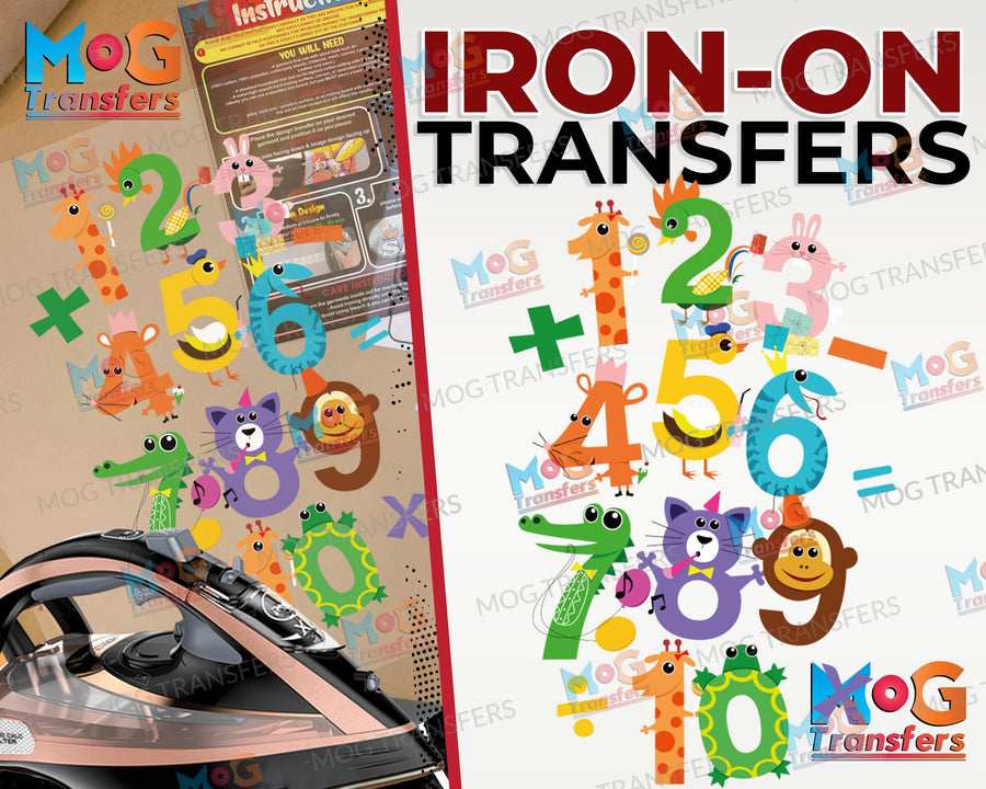 Animal Numbers Iron On World Math's Day Digit Numeracy Heat Transfers