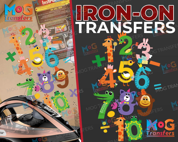 Animal Numbers Iron On World Math's Day Digit Numeracy Heat Transfers