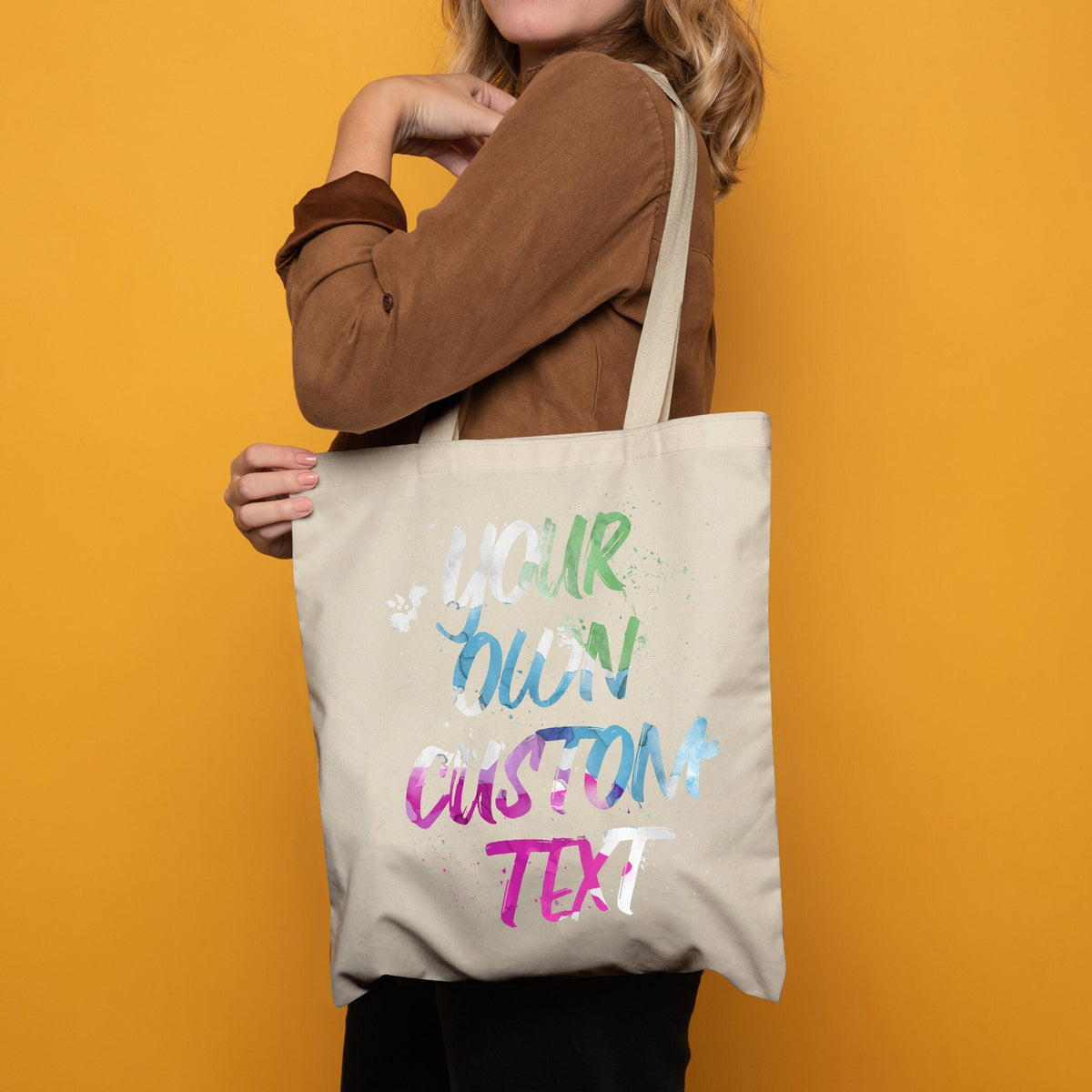 Personalised Text Tote Bag Watercolor Art Custom Name Logo Gift Idea ...