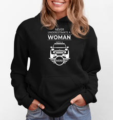 Never Underestimate Woman With Mini Cooper Hoodie Female Coop Car Driver Gift
