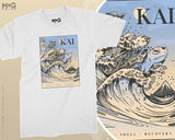 Japanese Kanagawa The Great Wave T-shirt Turtle Kanji Top Edo Frog Tee