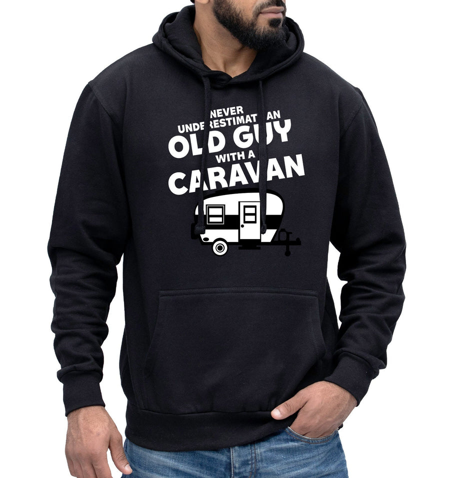 Never Underestimate An Old Guy With A Caravan Hoodie Funny Mens Camper Van Jumper