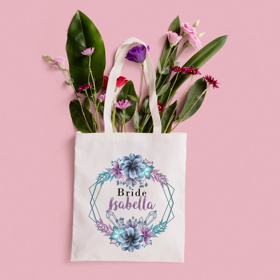 Personalised Wedding Tote Bag Floral Custom Name Bridesmaid Gift Purse