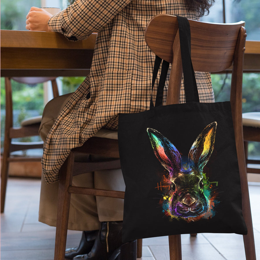 Cute Bunny Face Watercolor Tote Bag Canvas Purse for Rabbit Pet Lovers