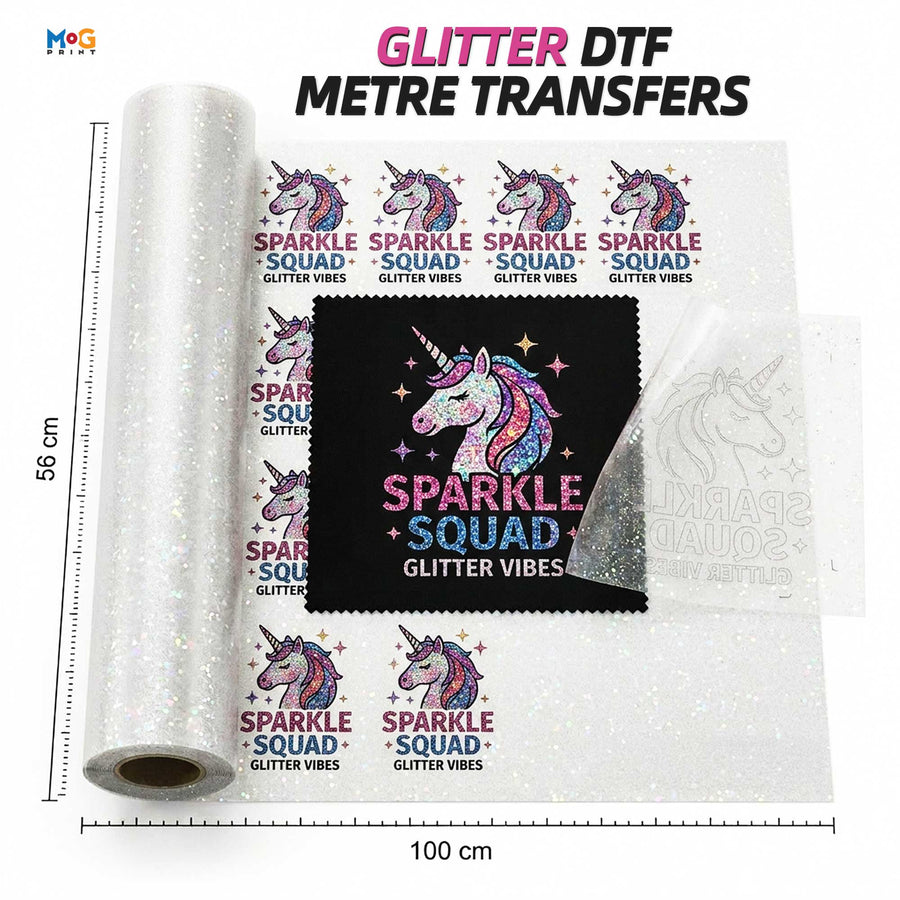 Custom Glitter Gang Sheet DTF 100 x 56cm Hot Peel Metre Transfers