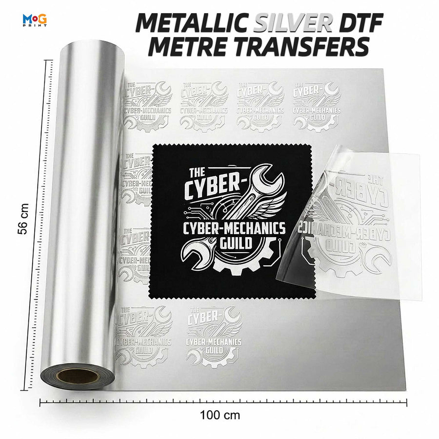Personalised Metallic Silver DTF Metre Gang Sheets Cold Peel Transfer
