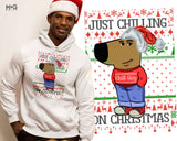 Chill Guy Christmas Hoodie Viral Cartoon Dog Meme Hoody Funny Xmas Top