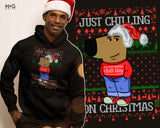 Chill Guy Christmas Hoodie Viral Cartoon Dog Meme Hoody Funny Xmas Top