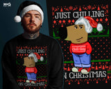 Funny Chilling on Christmas Sweatshirt Chill Guy Dog Meme Gift Jumper