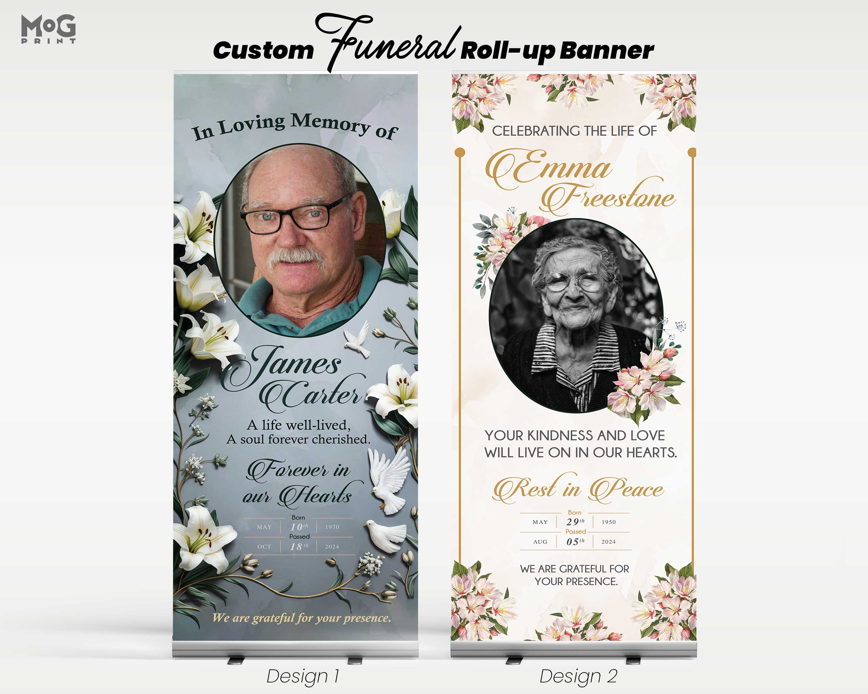 Personalised Name Memorial Service Funeral Roll-up Banner Stand – Mog Print