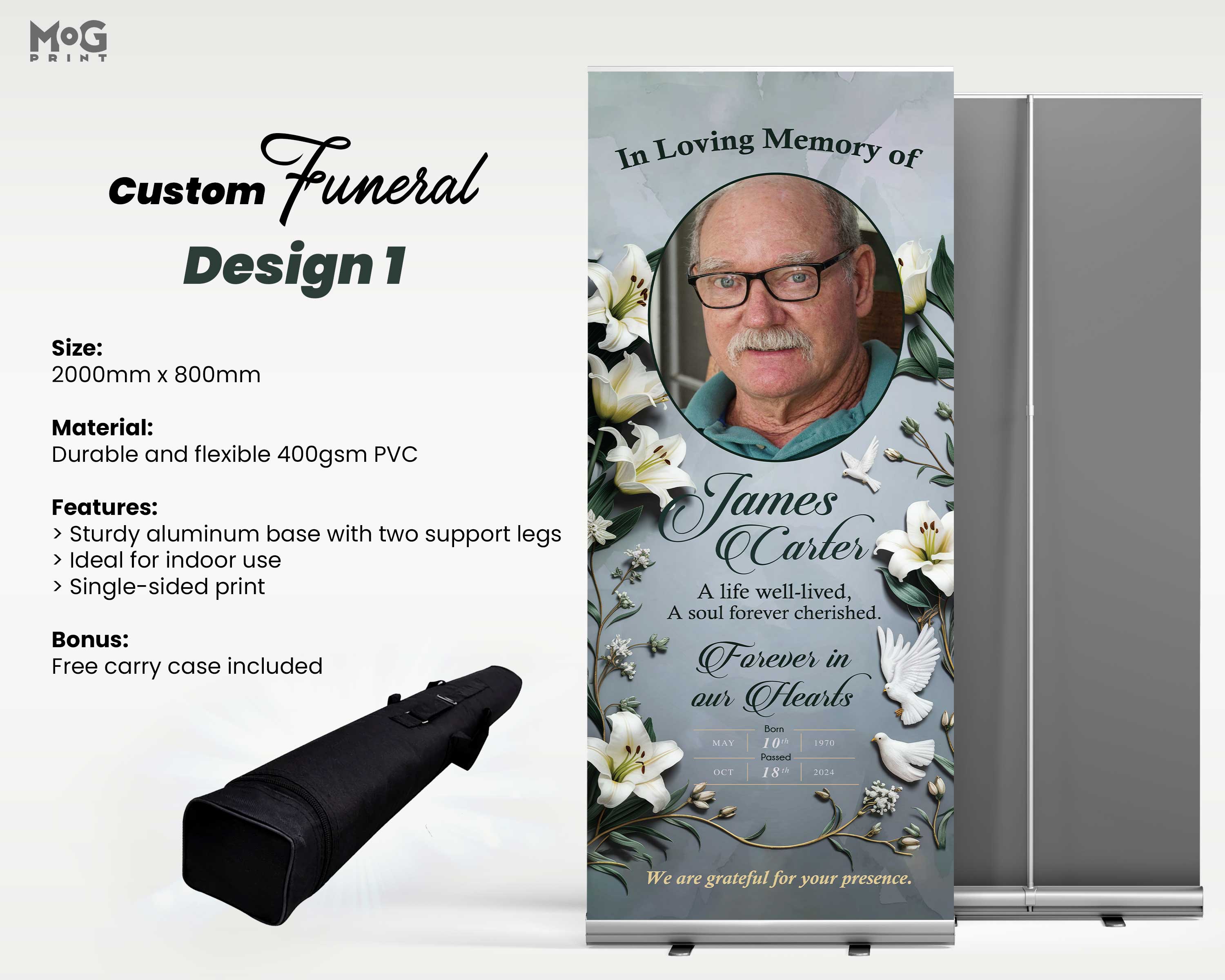 Personalised Name Memorial Service Funeral Roll-up Banner Stand - Mog Print