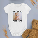 Custom Baby Grow Romper Personalised Photo/Text Baby grow Bodysuit Gift Reveal Present