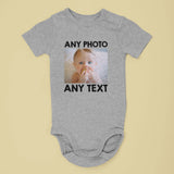 Custom Baby Grow Romper Personalised Photo/Text Baby grow Bodysuit Gift Reveal Present