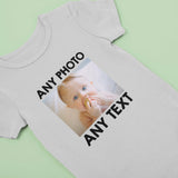 Custom Baby Grow Romper Personalised Photo/Text Baby grow Bodysuit Gift Reveal Present