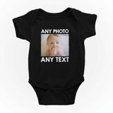 Custom Baby Grow Romper Personalised Photo/Text Baby grow Bodysuit Gift Reveal Present