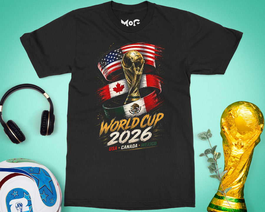 Football Trophy World Cup 2026 T-shirt USA Canada Mexico Flags Shirt