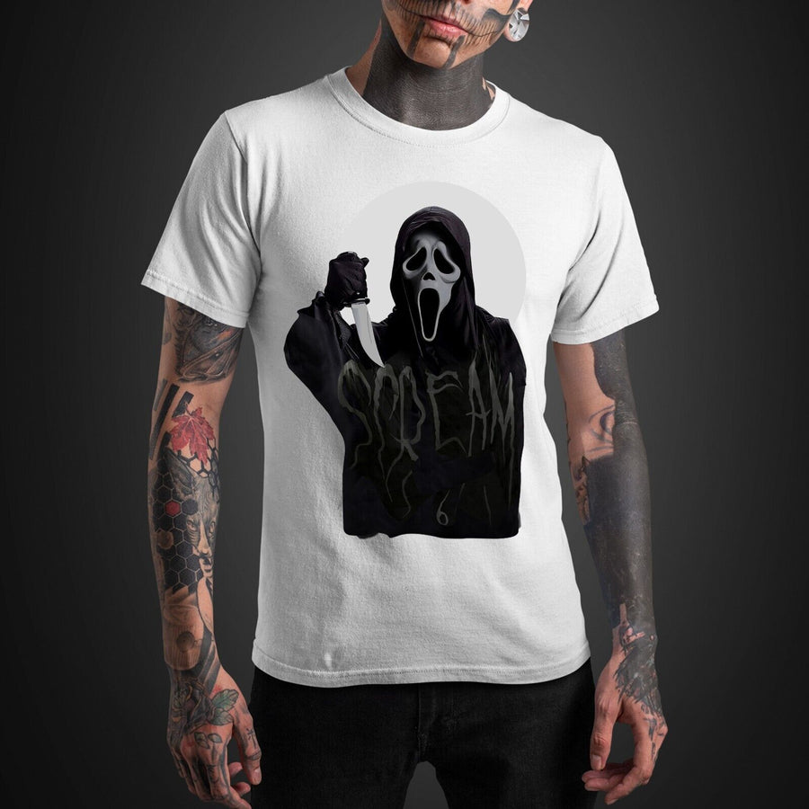 Vintage Halloween T-shirt Ghost Face Horror Movie Spooky Scary Outfit Costume