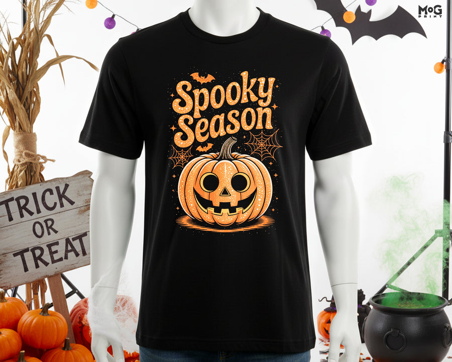 Spooky Halloween Season Tee, Happy Pumpkin Face Shirt, Unisex Scary Fall Outfit, Funny Kids Adults Costume Tee for Parties & Trick-or-Treat