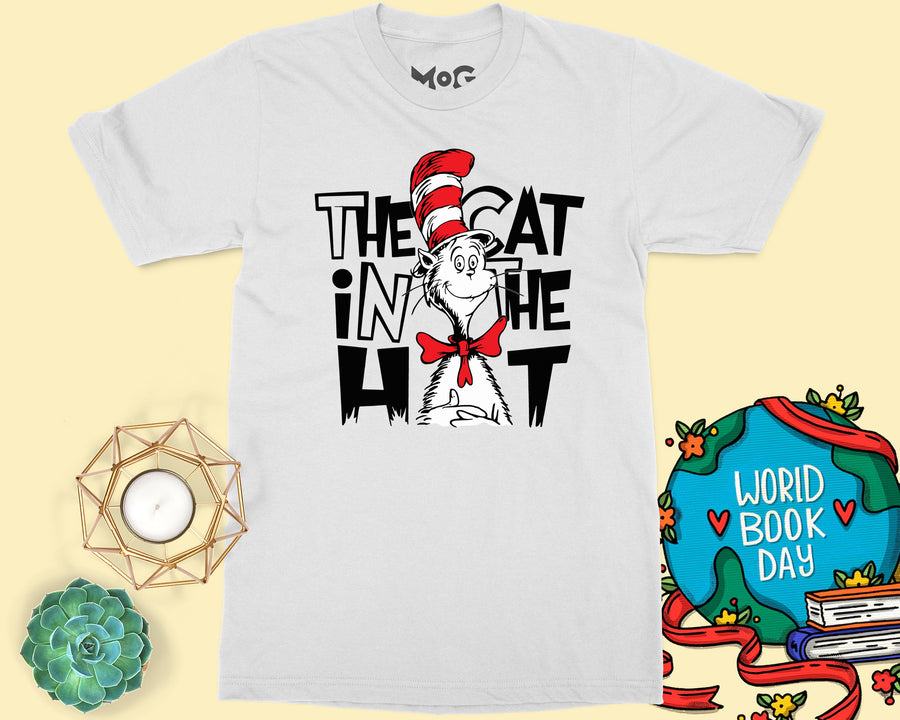 Funny Cat in Hat T-Shirt, World Book Day, Reading Club, Dr Seuss Inspired Tee