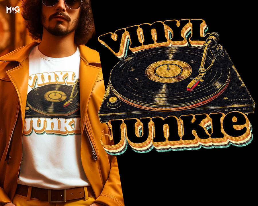 Retro T-shirt with Vinyl DJ Turntable Music Lover Gift Tee for Him Her