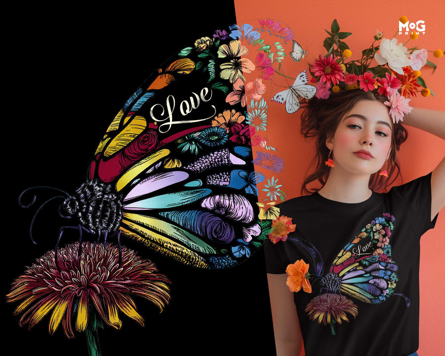 Butterfly Flower T-shirt Floral Love Tee Valentine’s Day Gift for Her