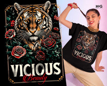 Floral Halftone Tiger T-shirt Vicious Beauty Tee Majestic Wild Cat Top