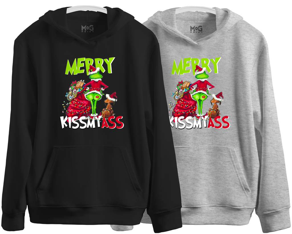 Merry Kiss My Ass Hoodie Unisex Xmas Hoody Funny Grinch Jumper for M Mog Print