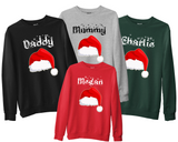 Family Matching Christmas Sweatshirt, Personalised Xmas Top, Santa Hat Jumper