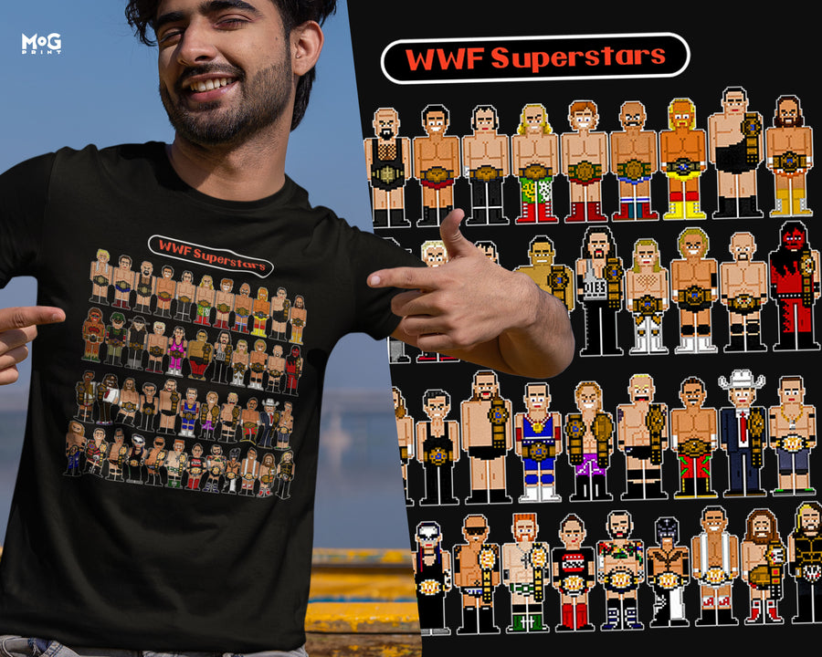 Retro Wrestling Characters Fan T-shirt Wrestlers Group Men Gift Tee