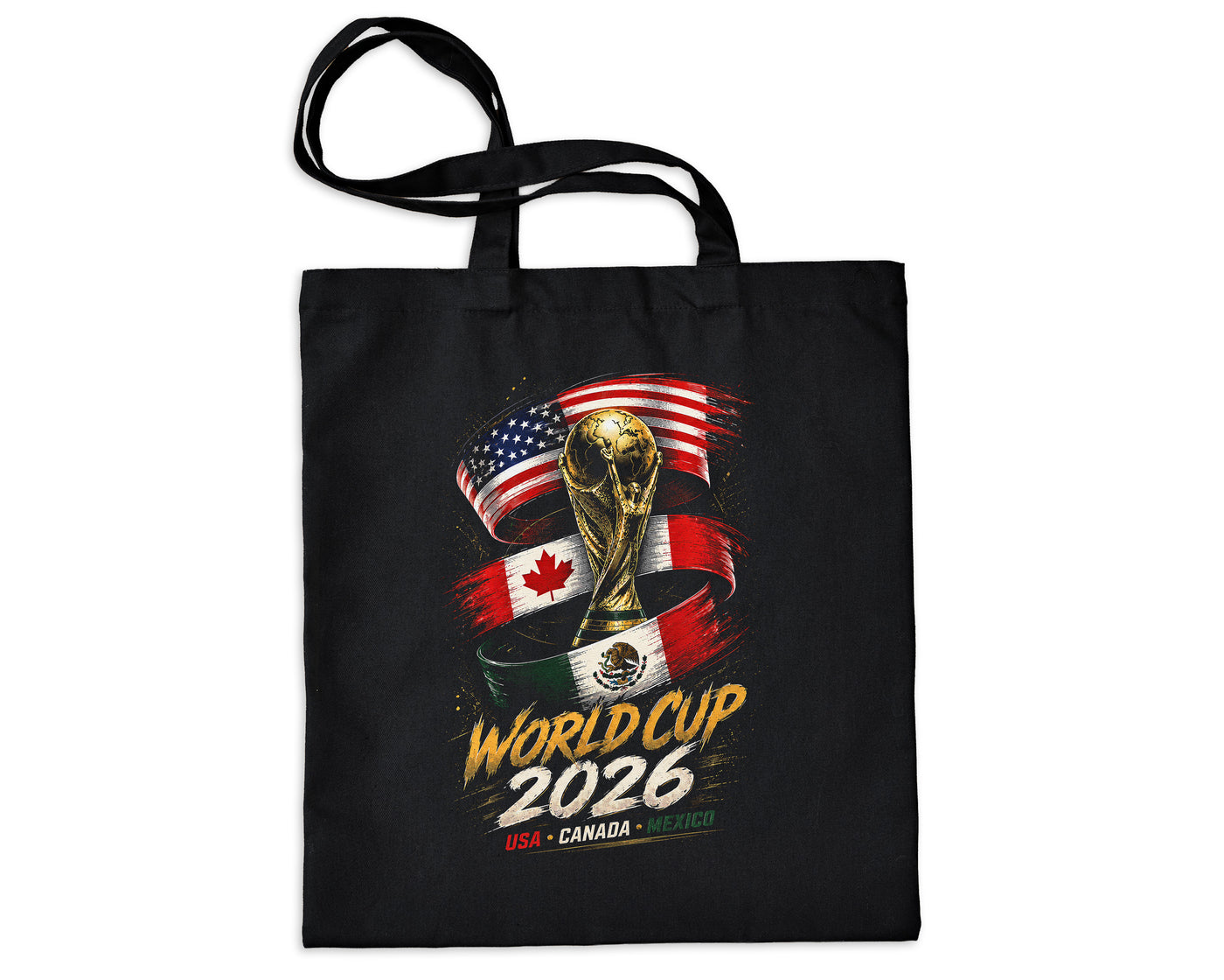 Football Trophy World Cup 2026 Tote USA Canada Mexico Flags Canvas Bag