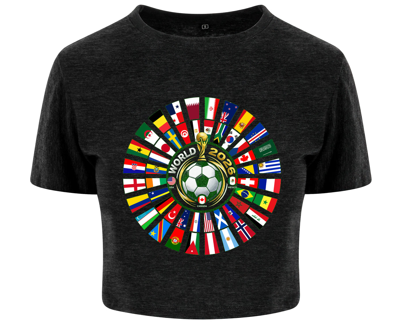World 2026 Cup Crop Top USA Canada Mexico Flags Football Women's Tee