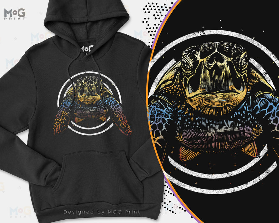 Colourful Turtle Hoodie, Sea Animal Print Art, Tortoise Shell, Ocean Nature Lover, Marine Turtle Animal Lover Gift, Unisex Jumper