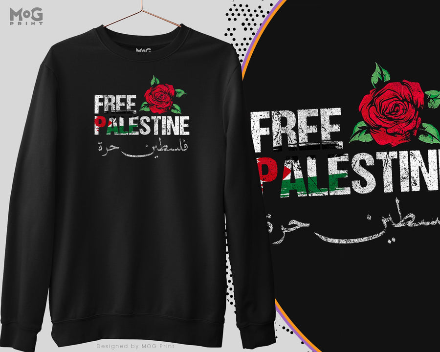 Free Palestine Arabic Sweatshirt, Rose Flower Anti War, Human Rights Activist, Arabic Gift, East Africa Heritage Palestinian Flag Jumper