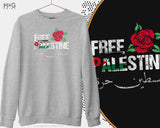 Free Palestine Arabic Sweatshirt, Rose Flower Anti War, Human Rights Activist, Arabic Gift, East Africa Heritage Palestinian Flag Jumper