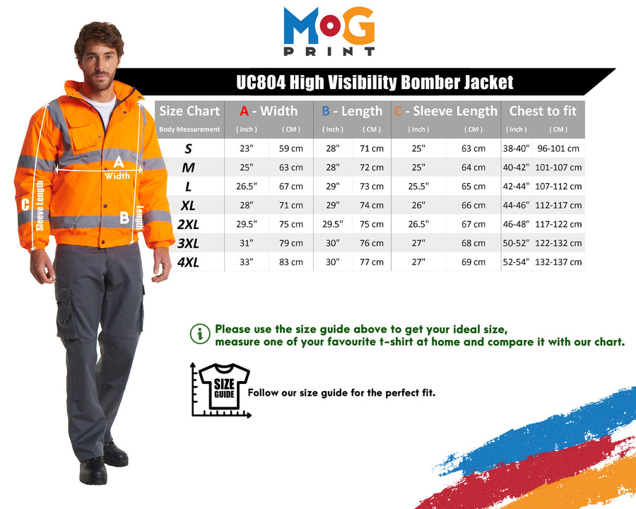 Personalised Text Hi Vis Viz Bomber Jacket Custom Workwear Add Company Business Name Any Text Front and Back Reflective Fleece Workwear Coat