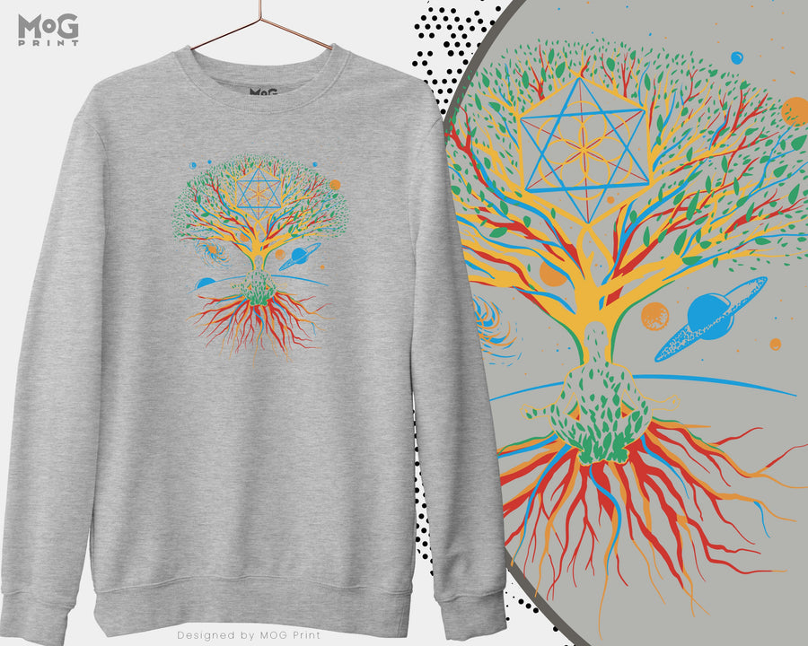 Meditation Zen Tree of Life Sweatshirt, Mandala Meditating Universe Yoga Spiritual Psychedelic Buddhist Mystical Cosmic Colorful Sweater