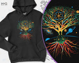 Meditation Zen Tree of Life Hoodie, Mandala Meditating Universe Jumper Yoga Spiritual Psychedelic Buddhist Mystical Cosmic Colorful Hoody