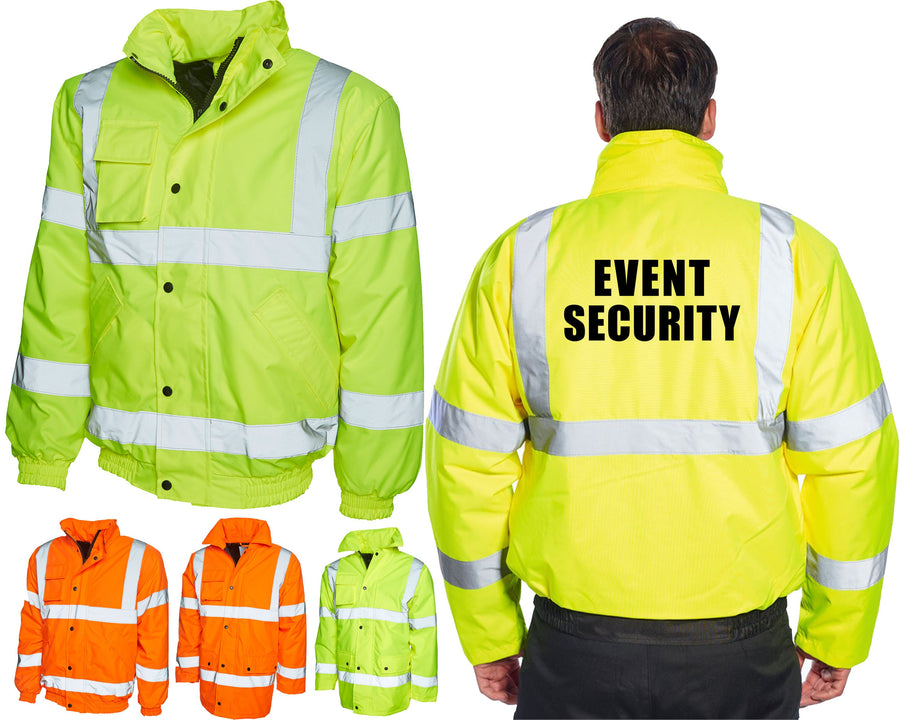 Event Security Hi Vis Bomber Jacket Hi Viz Road Safety Coat Personalised Text Name Event Club Party Wedding Stag Do Event Men's Workwear Job