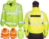 DOORMAN Hi Viz Jacket Hi Vis Bomber Jacket Building House Bank Security Bodyguard Bouncer Event Guard Fleece Jacket Workwear Coat Men Jacket