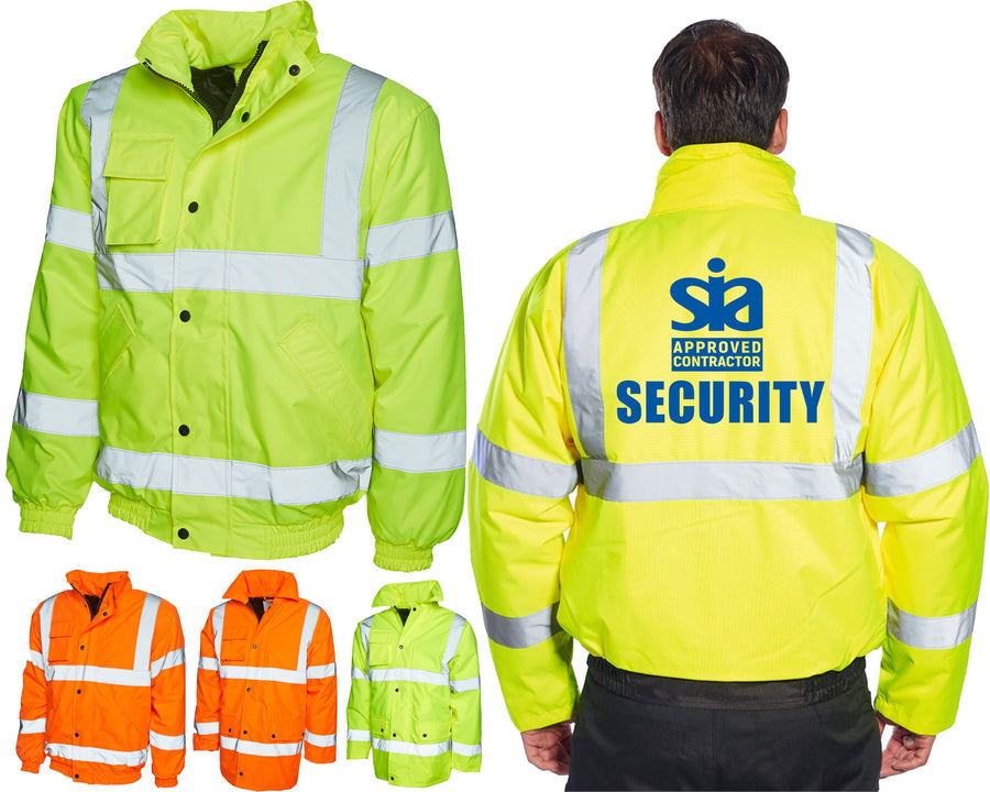SIA Security Bomber Jacket Hi Vis Road Safety Workwear Staff Guard Hi Viz Coat Workwear Company Business Organization Jacket