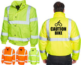 Caution Bike Hi Vis Viz Bomber Jacket Bike Cycling Cyclist Track Biker Road Safety Jacket Men Biking Workwear Fleece Coat Sizes S - 2XL