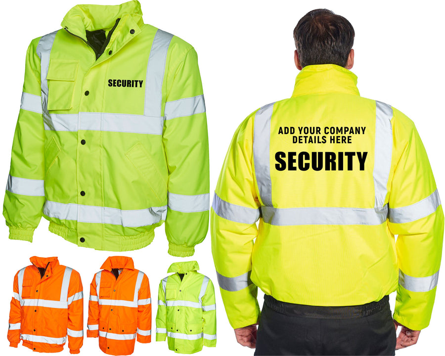 Personalised Company Name Text Hi Viz Vis Custom Jacket, Business Details Any Message Number, SECURITY Business Company Coat Fleece - UK