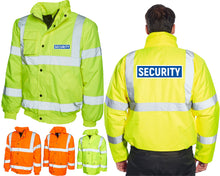 SECURITY Hi Vis Viz Bomber Jacket Bodyguard Doorman Personal Guard Company Business Workwear Reflective High Visibility Safety Coat
