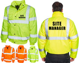 High Visibility Bomber Jacket Hi Vis Viz Site Manger Builder Contractor Mason Reflecting Workwear Men's Coat