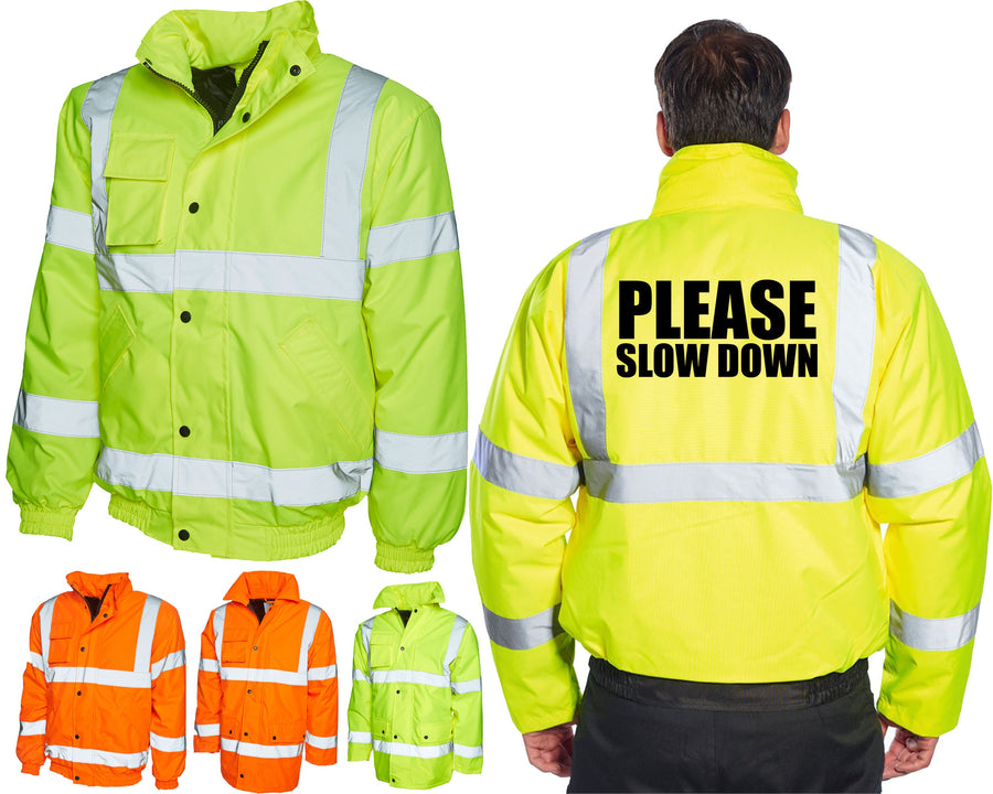 Road Awareness Hi Vis Bomber Jacket Please Slow Down Car Drivers Construction Warning Safety Reflective Hi Viz Jacket Coat Animal Protection