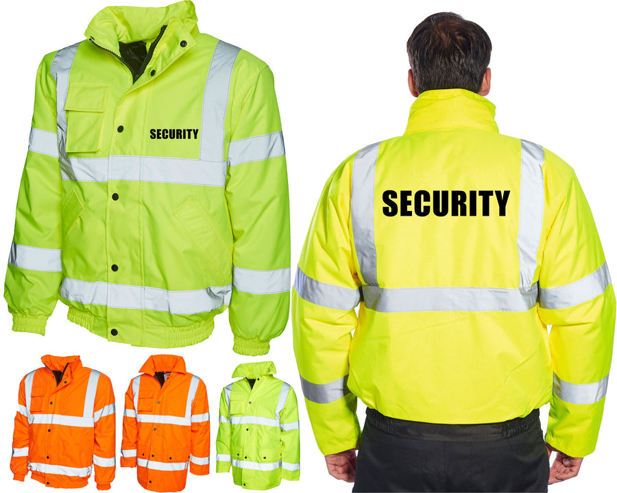 Security Hi Vis Bomber Jacket Bodyguard Bouncer Coat Doorman Event Security Guard Workwear Company Reflective Coat Hi Vis Road Safety Jacket